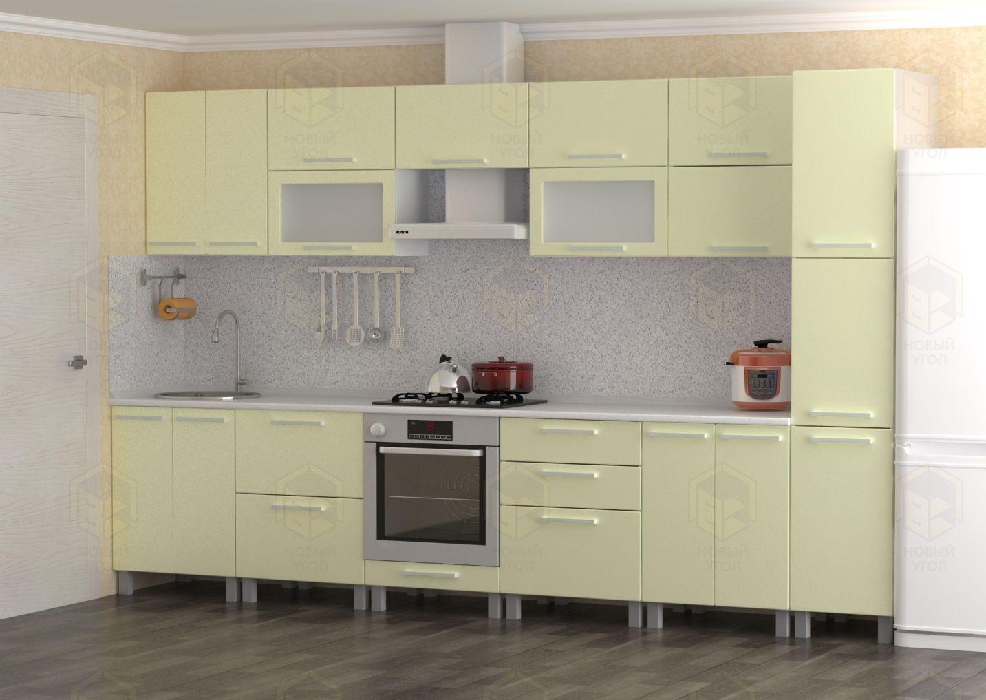 Кухонная мебель кремового цвета